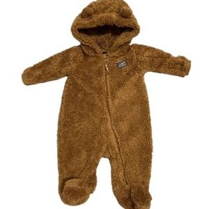 Eddie Bauer Brown Teddy Baby Footie Bunting Sz Infant 0-3 Months